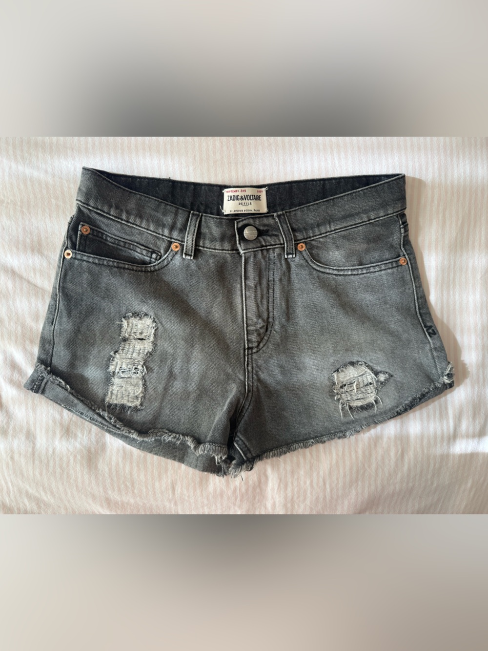 Zadig & Voltaire Women’s Washed Gray Distressed Shorts